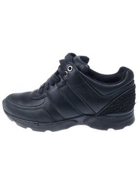 Chanel Leather Tweet Sneakers CC Logo Silver Black